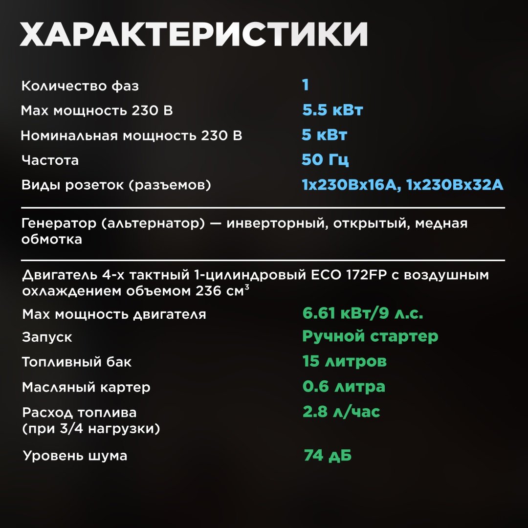 Электростанция бензиновая ECO 5 кВт 1 (220 В), EC1563-9 купить,NaN