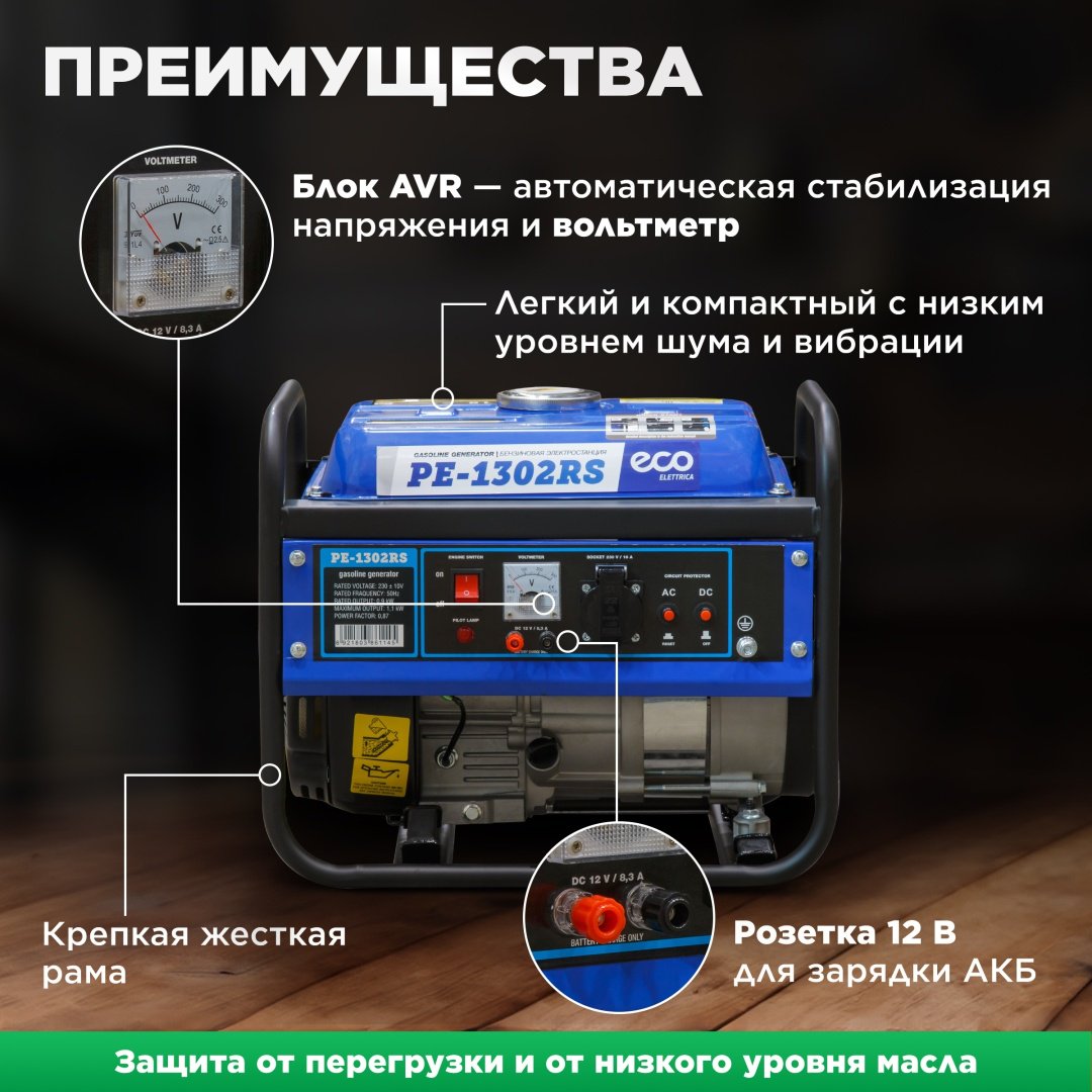 Электростанция бензиновая ECO 0.9 кВт 1 (220 В), PE-1302RS - ForteMarket Электростанция бензиновая ECO 0.9 кВт 1 (220 В), PE-1302RS купить,0
