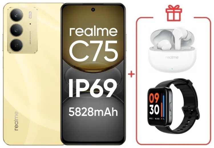 Смартфон Realme С75 8 ГБ/128 ГБ золотистый + подарок купить,NaN