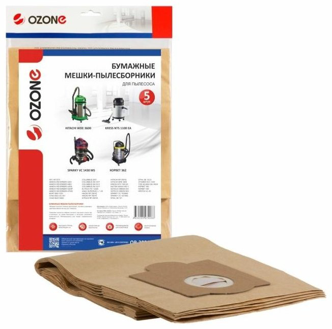Мешок-пылесборник для пылесоса OZONE одноразовый OP-3031/5 5 шт