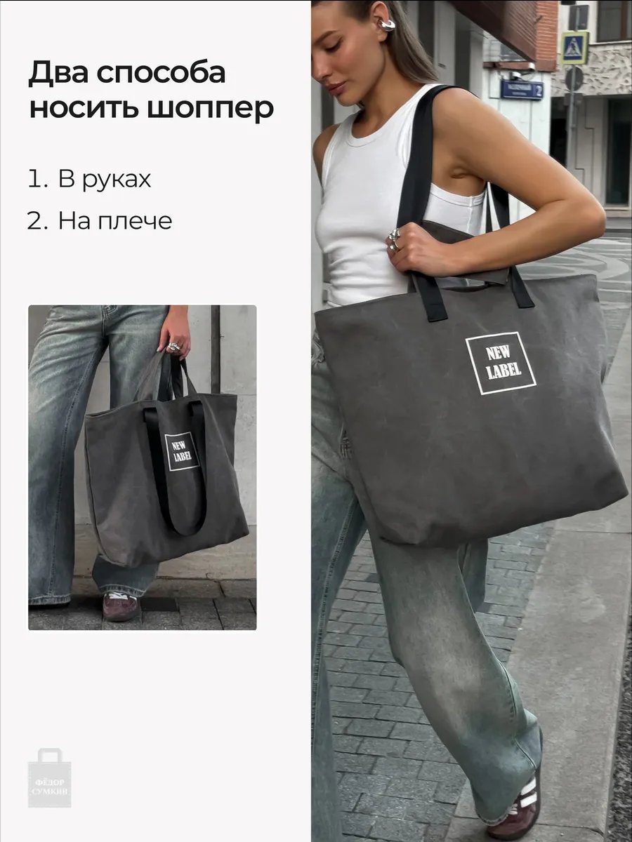 Сумка шоппер Федор Сумкин хлопок серый