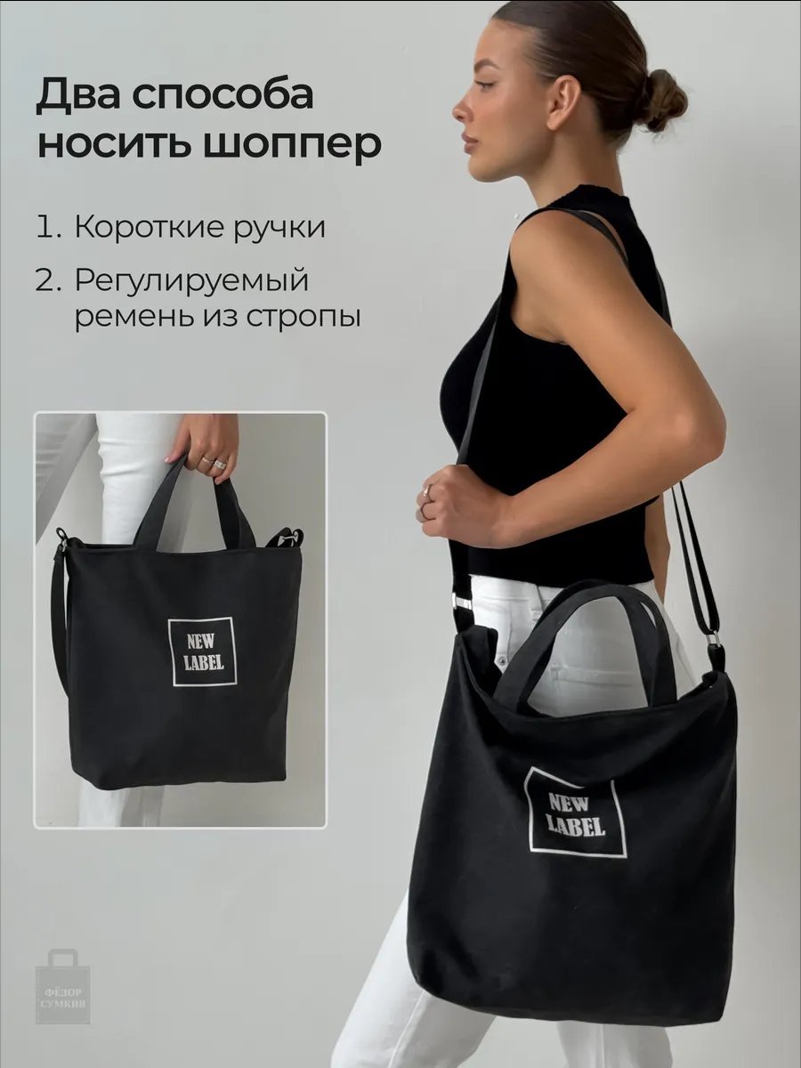 Сумка шоппер Федор Сумкин хлопок черный купить,NaN