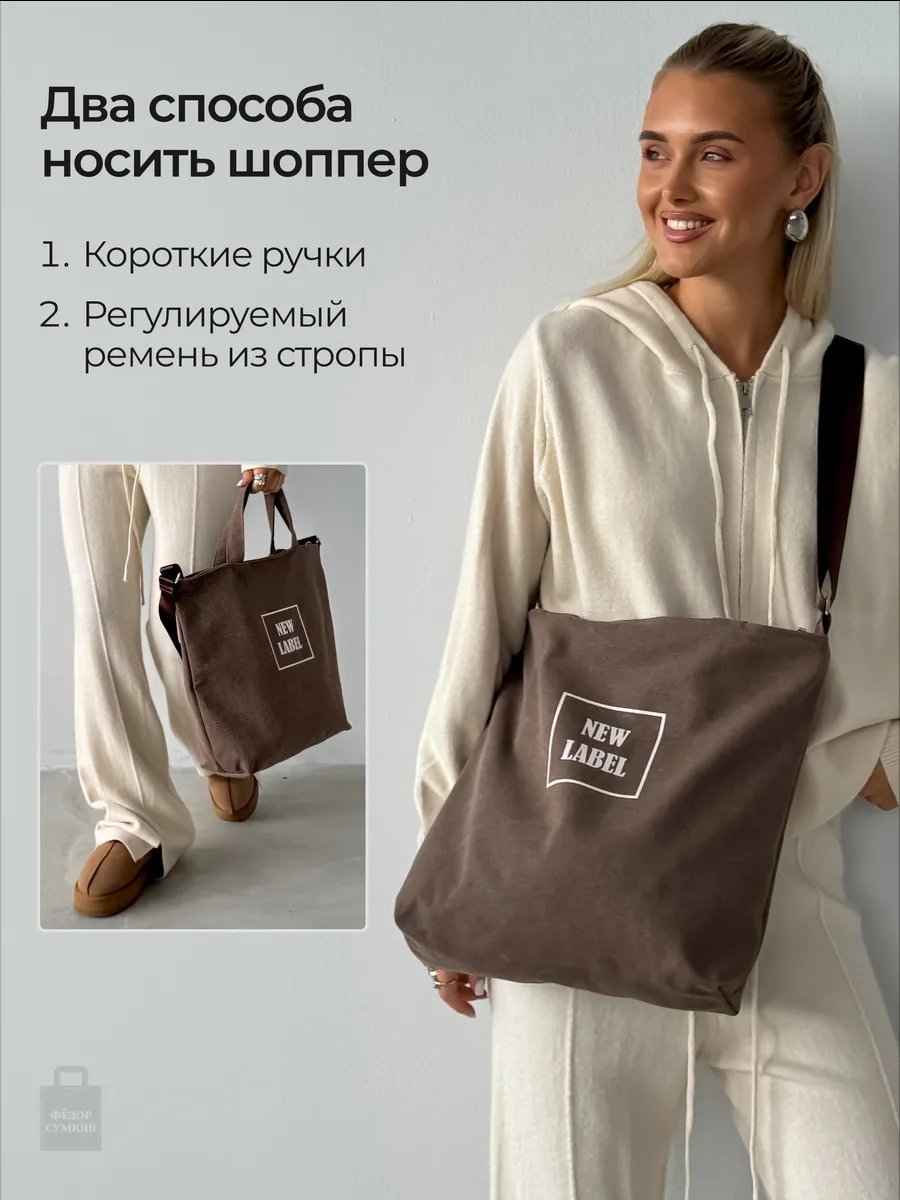 Сумка шоппер Федор Сумкин хлопок коричневый купить,NaN