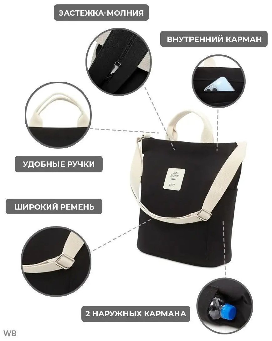 Сумка шоппер AVGUST ACCESSORIES хлопок черный купить,NaN