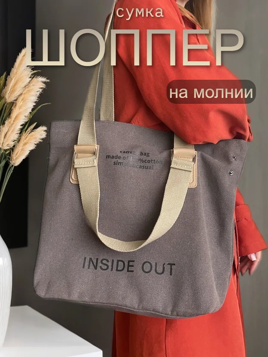 Сумка шоппер канвас коричневый купить,NaN