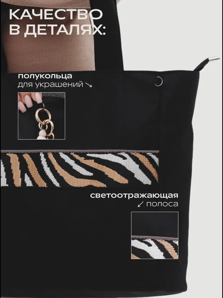 Сумка шоппер Будь здесь! полиэстер черный купить,NaN