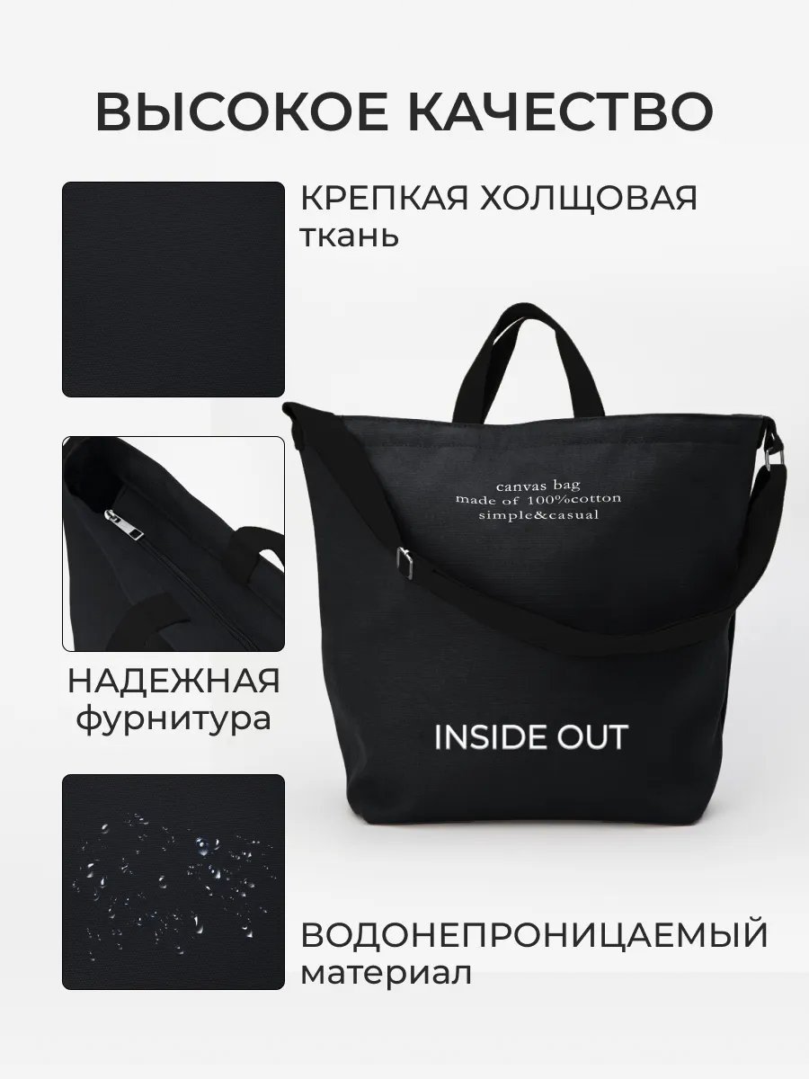 Сумка шоппер Spens хлопок черный купить,NaN