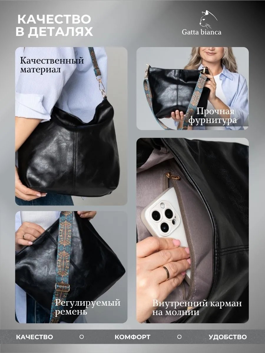 Сумка шоппер Gatta bianca экокожа черный купить,NaN