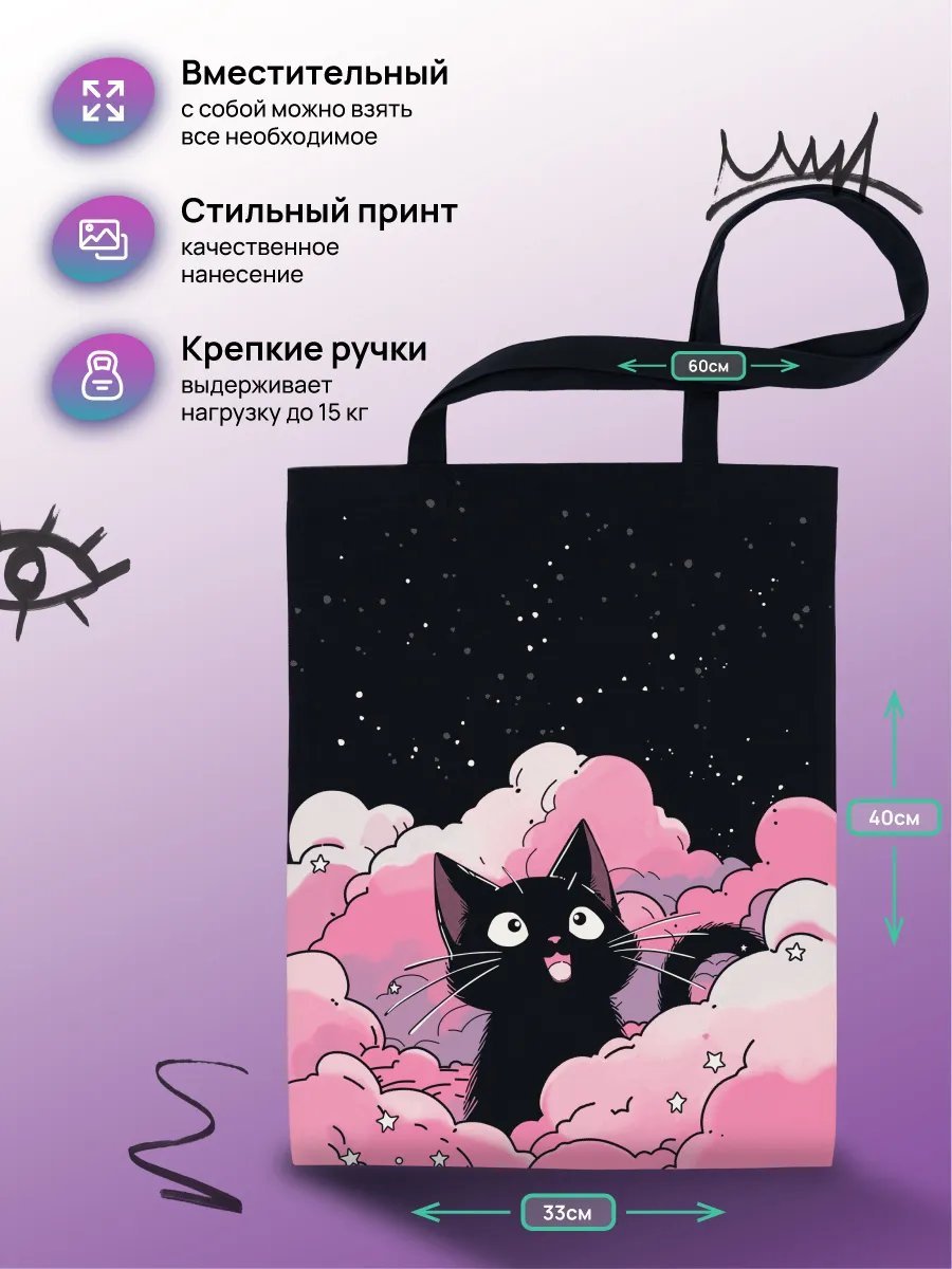 Сумка шоппер Monodon хлопок черный купить,NaN