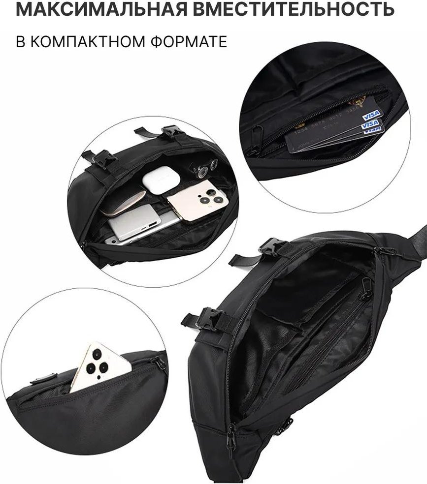 Сумка поясная Lallyli пластик черный купить,NaN