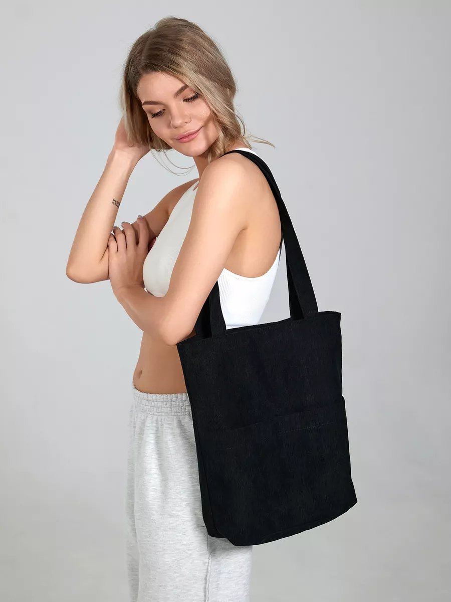 Сумка шоппер BAG13 хлопок черный купить,NaN