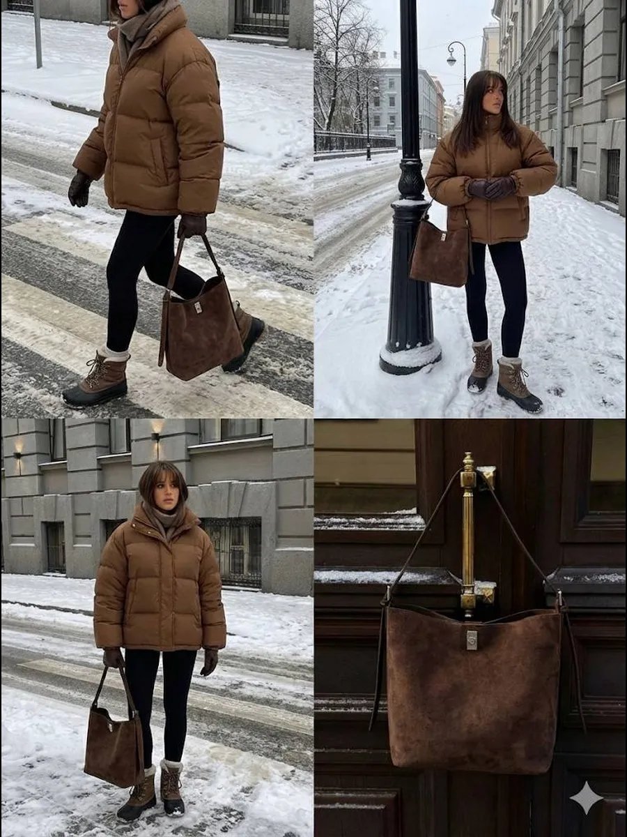 Сумка шоппер OUYU экокожа коричневый купить,NaN