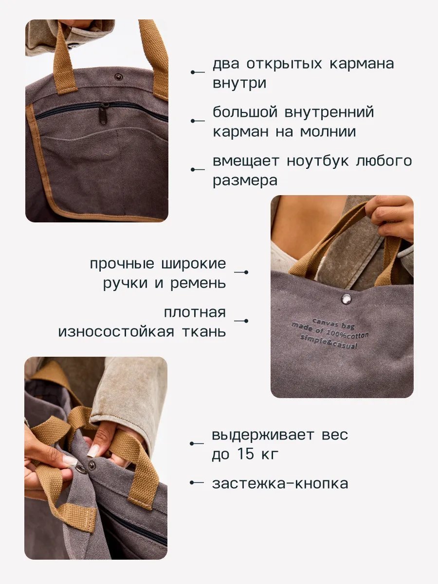 Сумка шоппер AVGUST ACCESSORIES хлопок серый купить,NaN