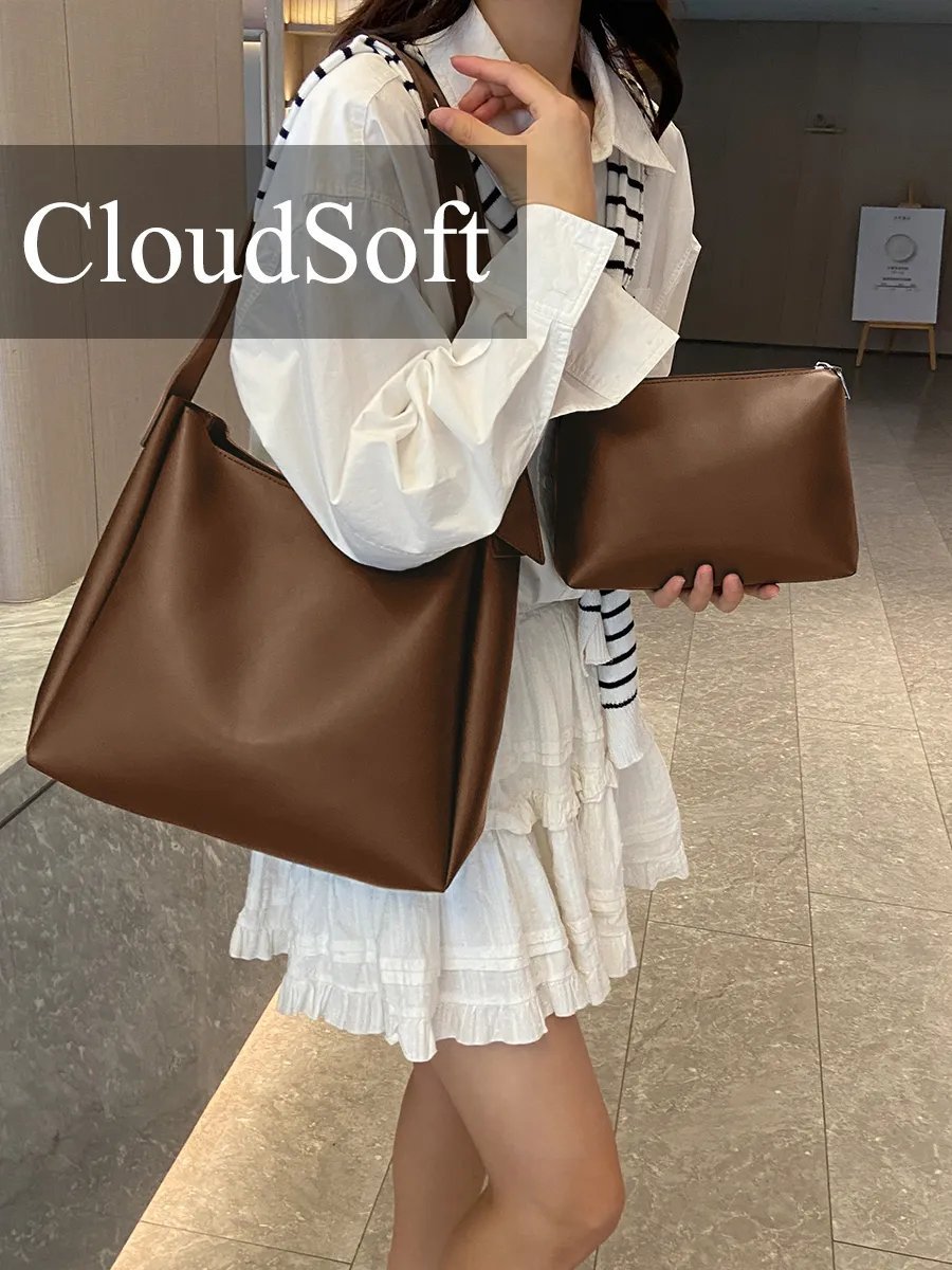 Сумка шоппер CloudSoft экокожа коричневый купить,NaN