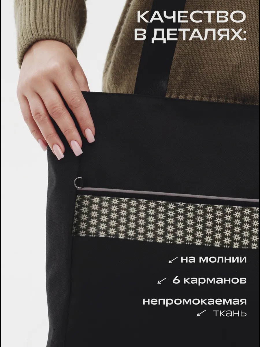 Сумка шоппер Будь здесь! полиэстер черный купить,NaN