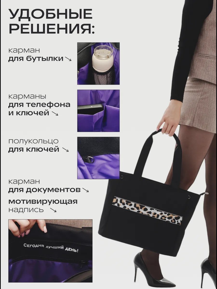 Сумка шоппер Будь здесь! полиэстер черный купить,NaN
