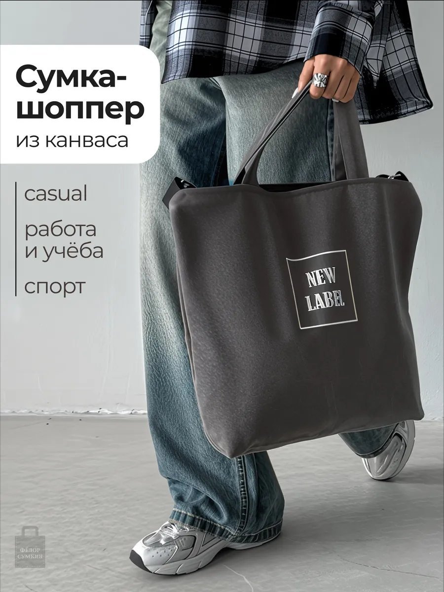 Сумка шоппер Федор Сумкин хлопок серый купить,NaN