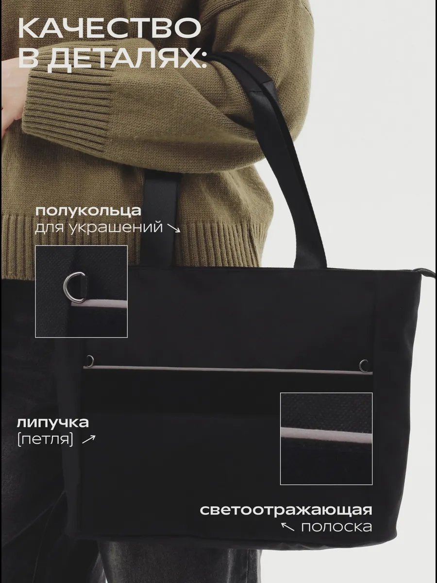 Сумка шоппер Будь здесь! полиэстер черный купить,NaN