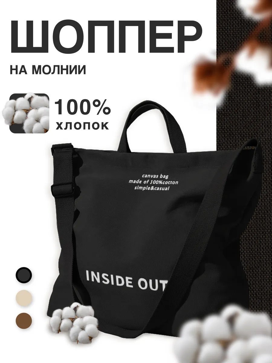Сумка шоппер хлопок черный купить,NaN