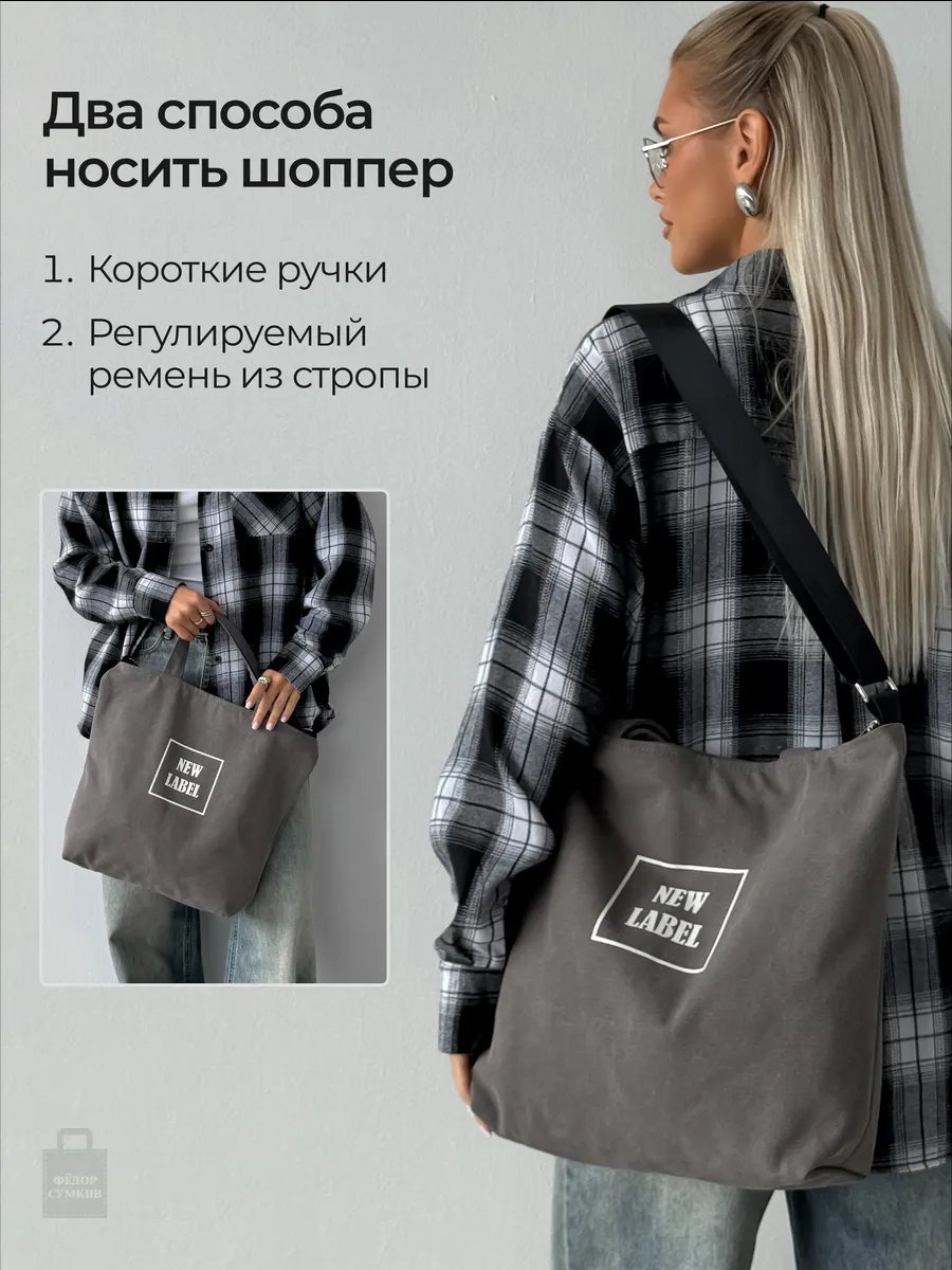 Сумка шоппер Федор Сумкин хлопок серый купить,NaN