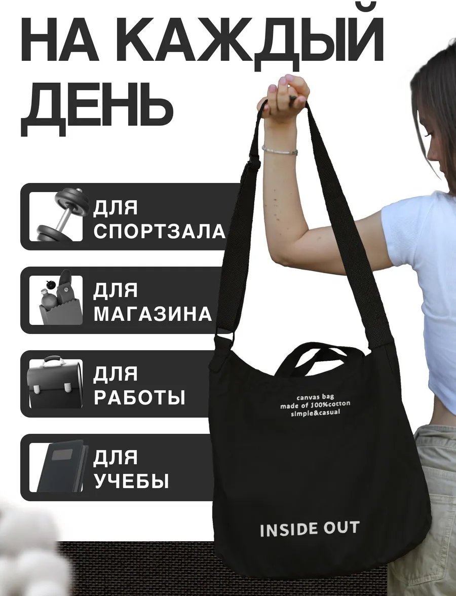 Сумка шоппер хлопок черный купить,NaN