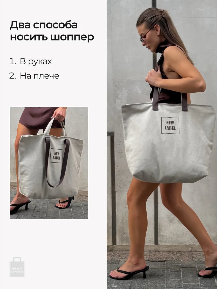 Сумка шоппер Федор Сумкин хлопок бежевый купить,NaN