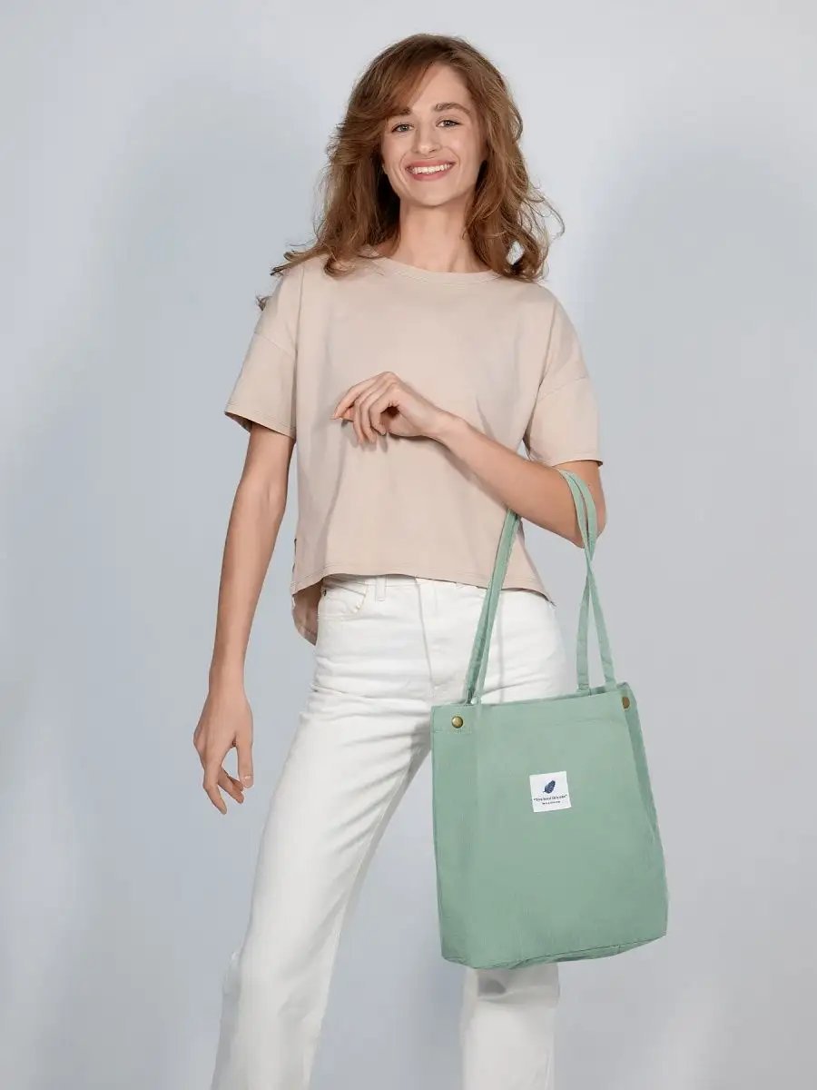 Сумка шоппер BAG13 вельвет зеленый купить,NaN