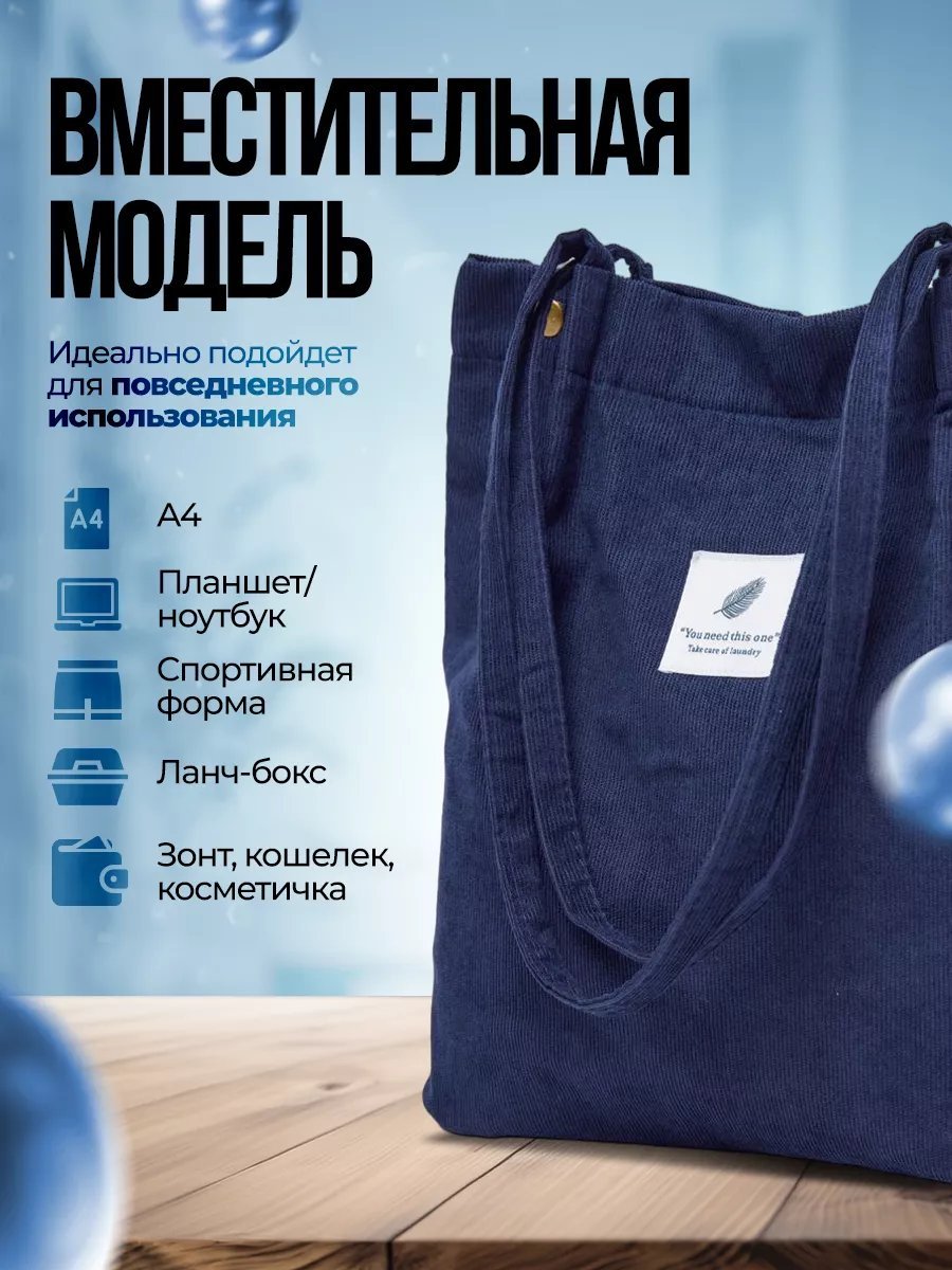 Сумка шоппер R&N хлопок синий купить,NaN