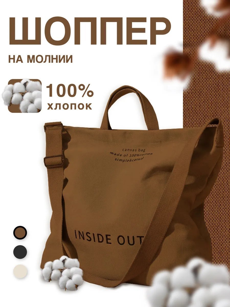 Сумка шоппер хлопок коричневый купить,NaN
