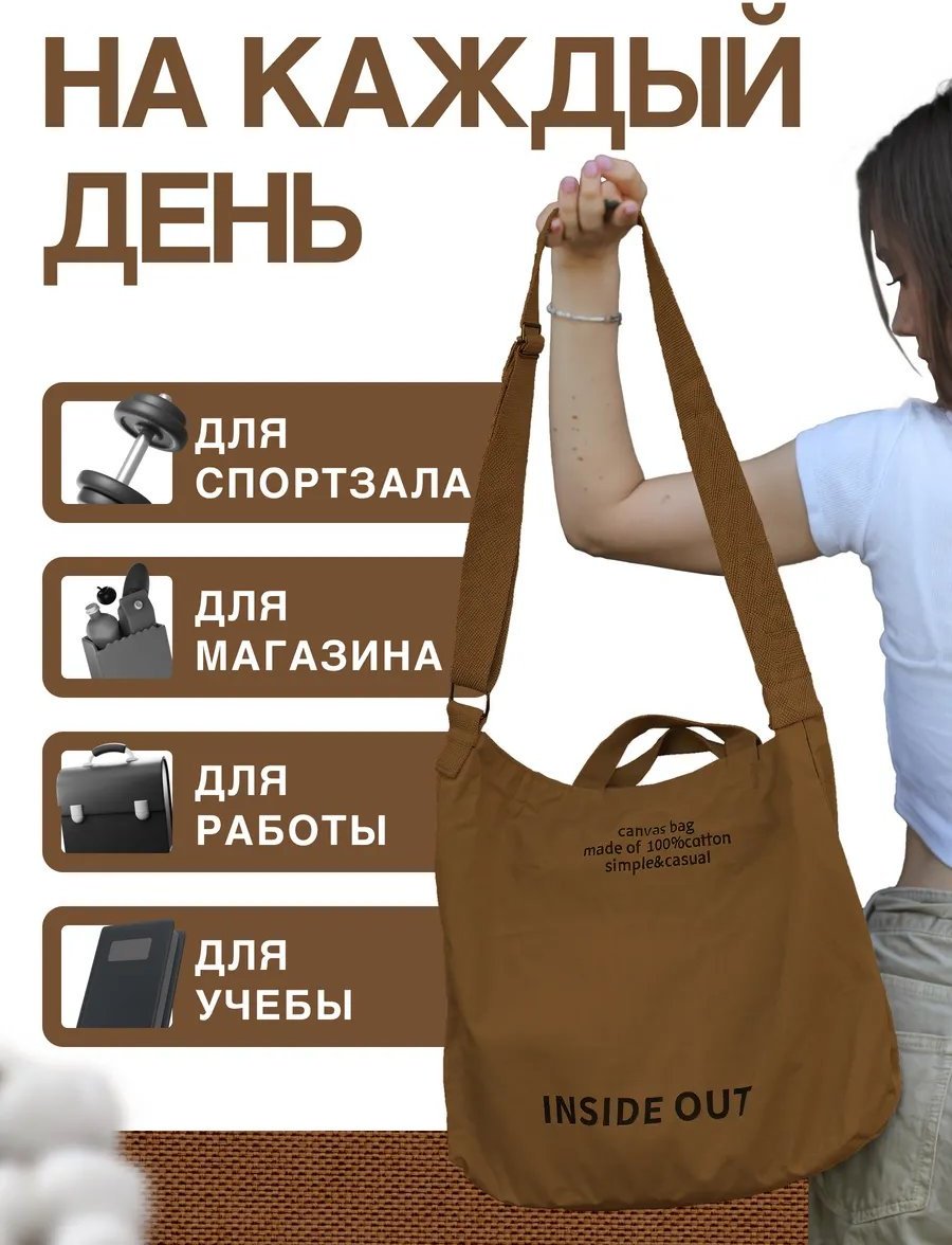 Сумка шоппер хлопок коричневый купить,NaN