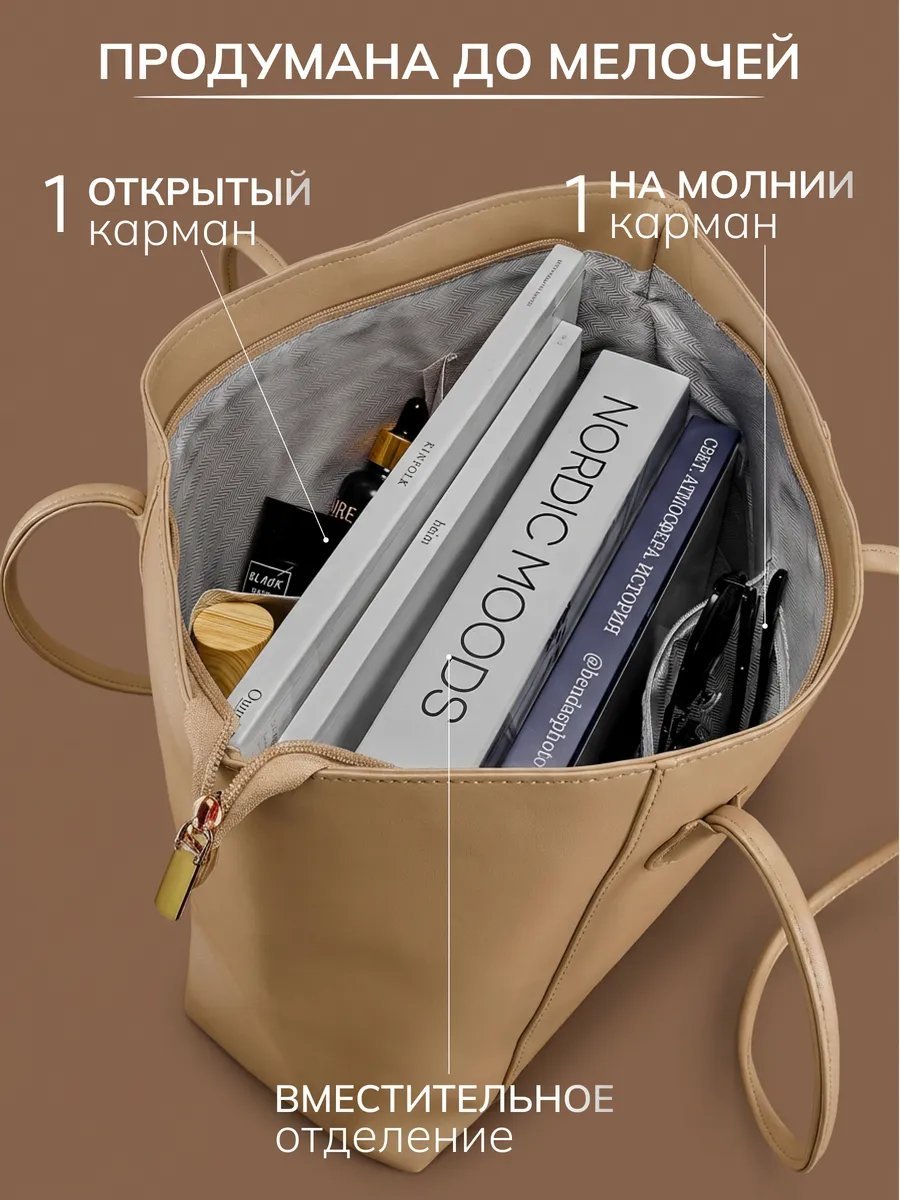 Сумка шоппер JoyCity экокожа бежевый купить,NaN