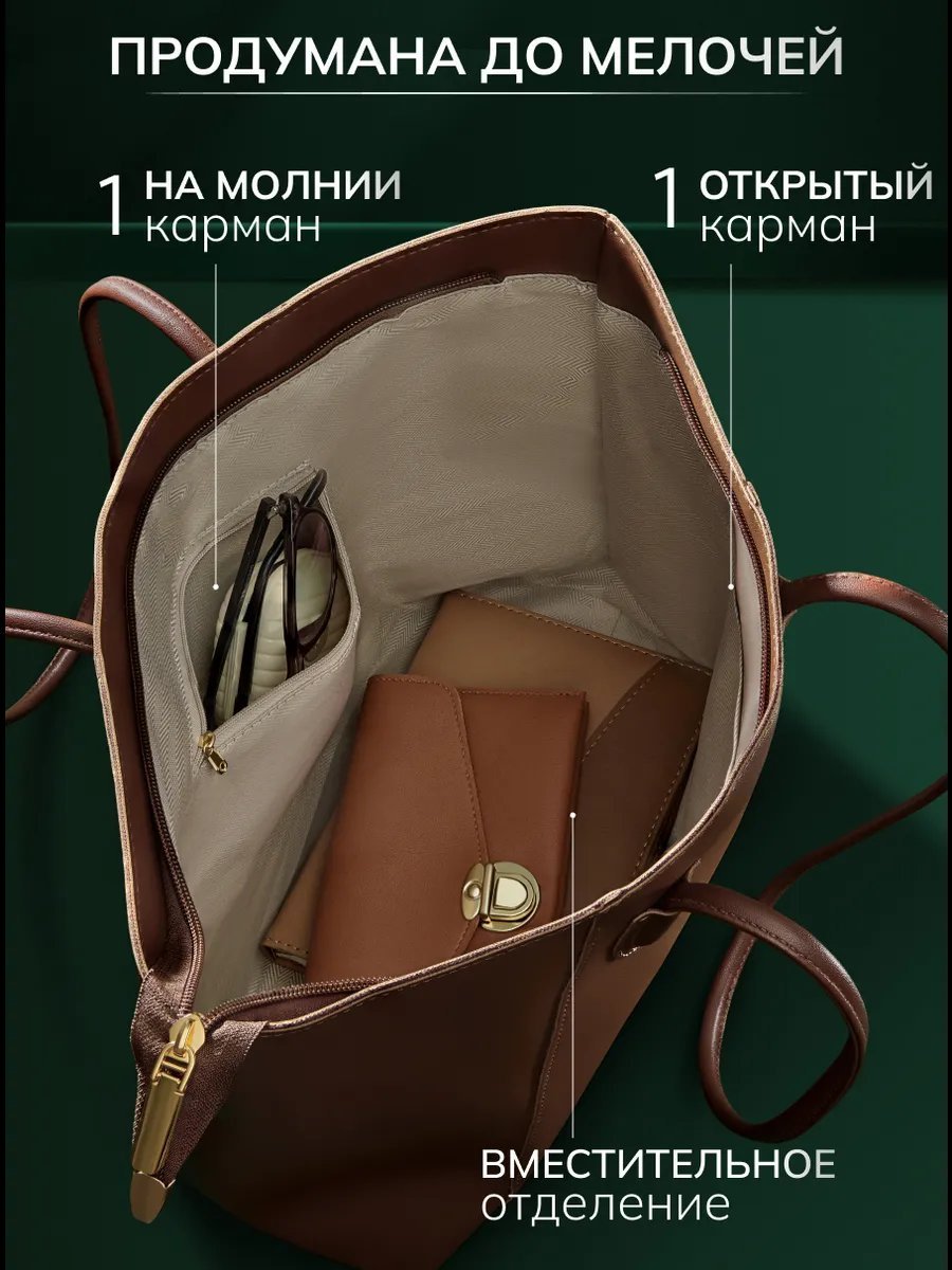 Сумка шоппер JoyCity экокожа коричневый купить,NaN