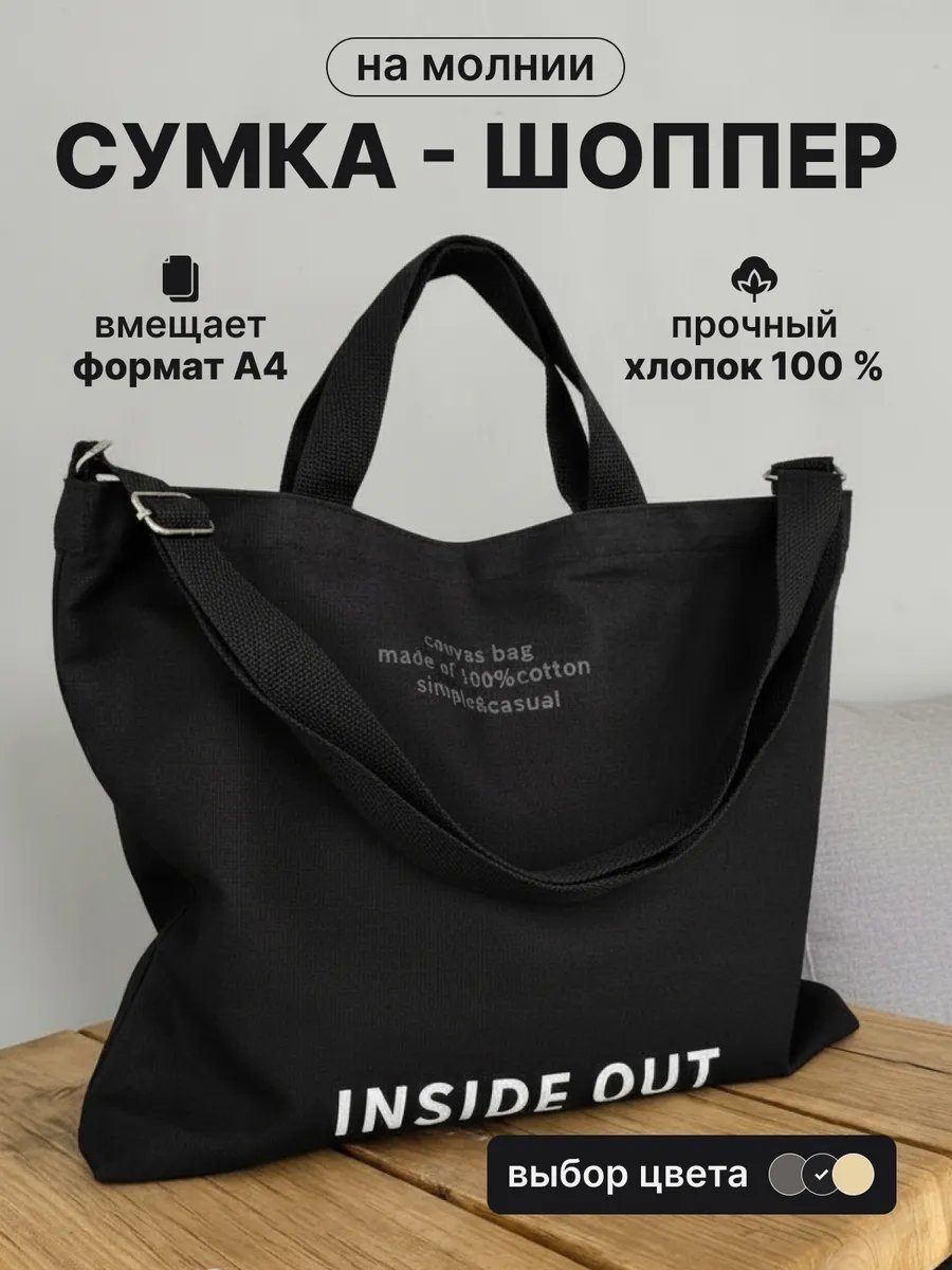 Сумка шоппер хлопок черный купить,NaN
