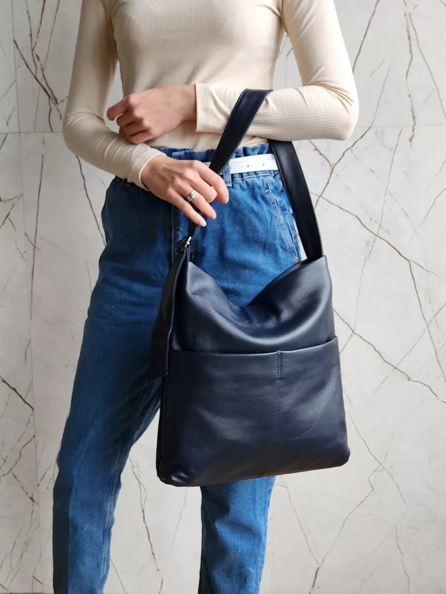 Сумка шоппер FEELBAGS натуральная кожа синий купить,NaN