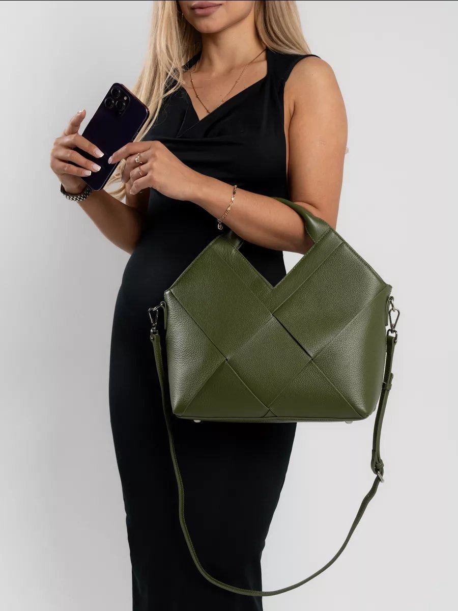 Сумка багет A&U BAGS натуральная кожа зеленый купить,NaN