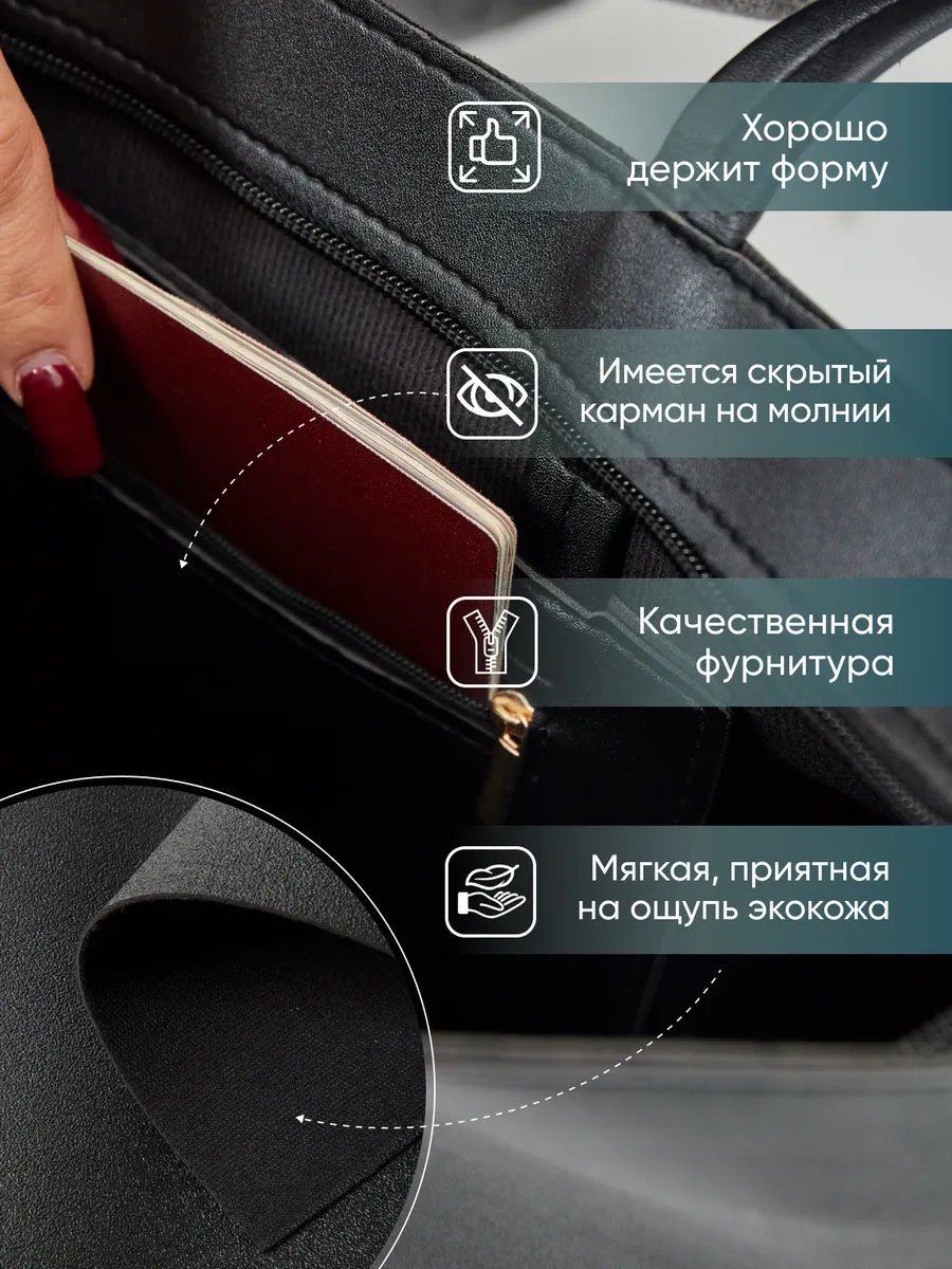 Сумка шоппер Kanterelli экокожа черный купить,NaN