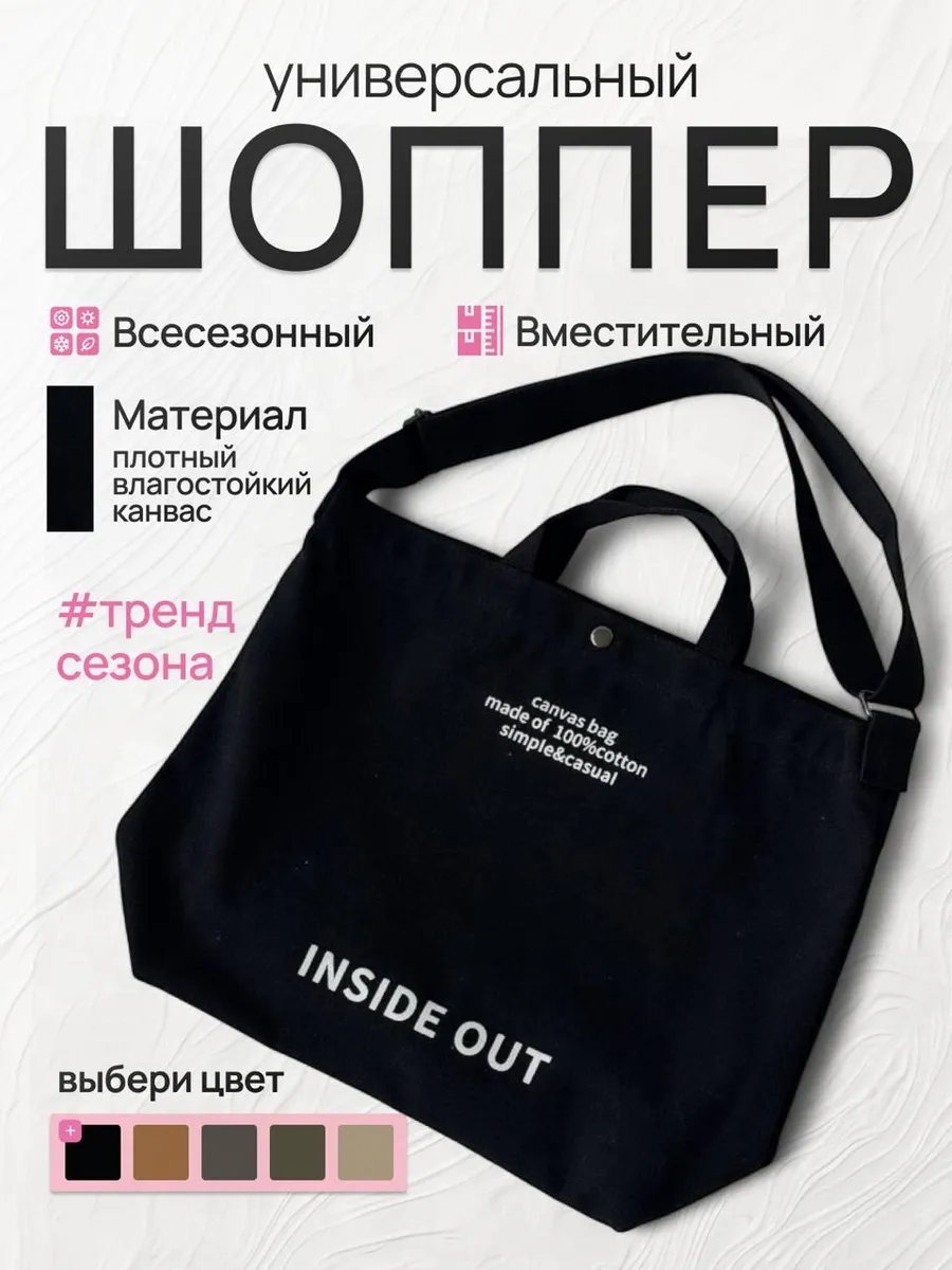 Сумка шоппер хлопок черный купить,NaN