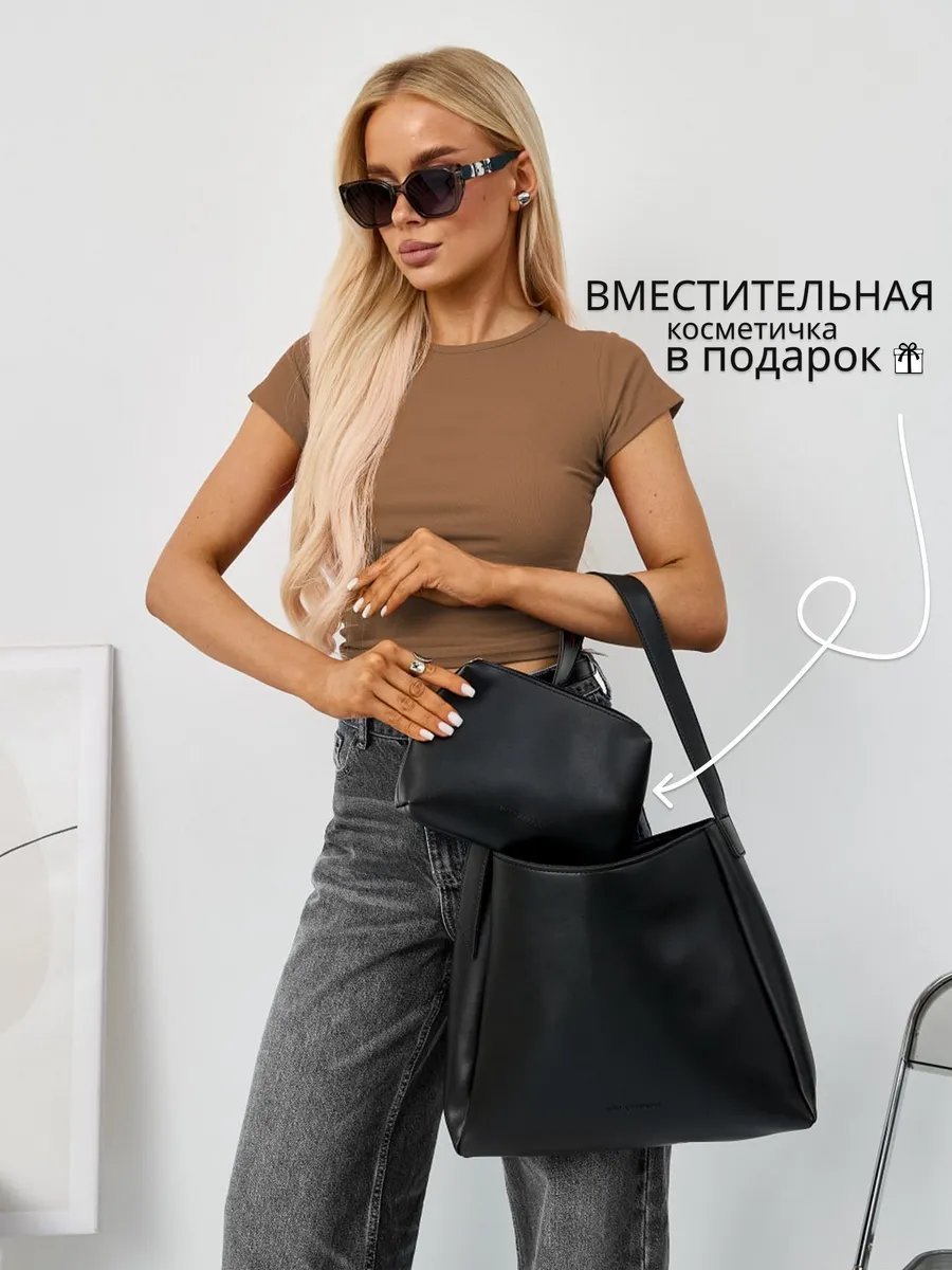 Сумка шоппер MIRA GLINSKAYA экокожа черный купить,NaN