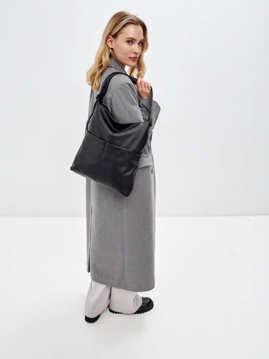 Сумка шоппер FEELBAGS натуральная кожа черный купить,NaN