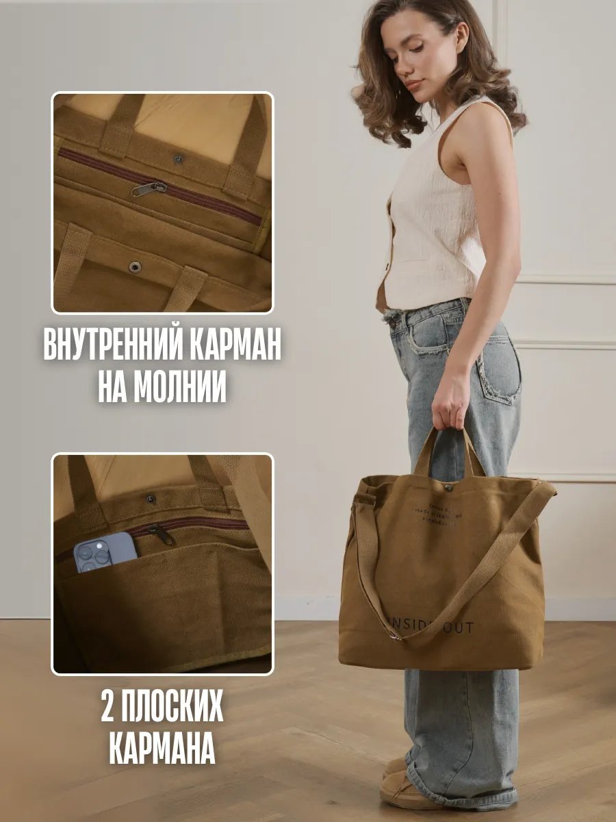 Сумка шоппер хлопок коричневый купить,NaN