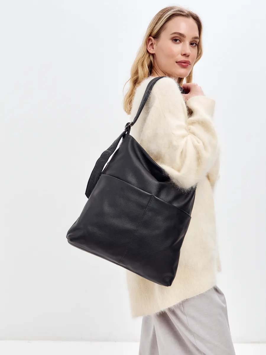 Сумка шоппер FEELBAGS натуральная кожа черный купить,NaN