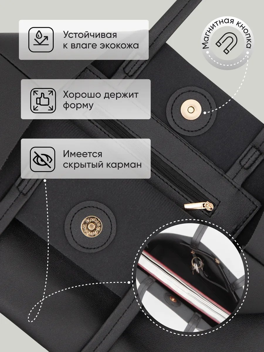 Сумка шоппер Kanterelli экокожа черный купить,NaN