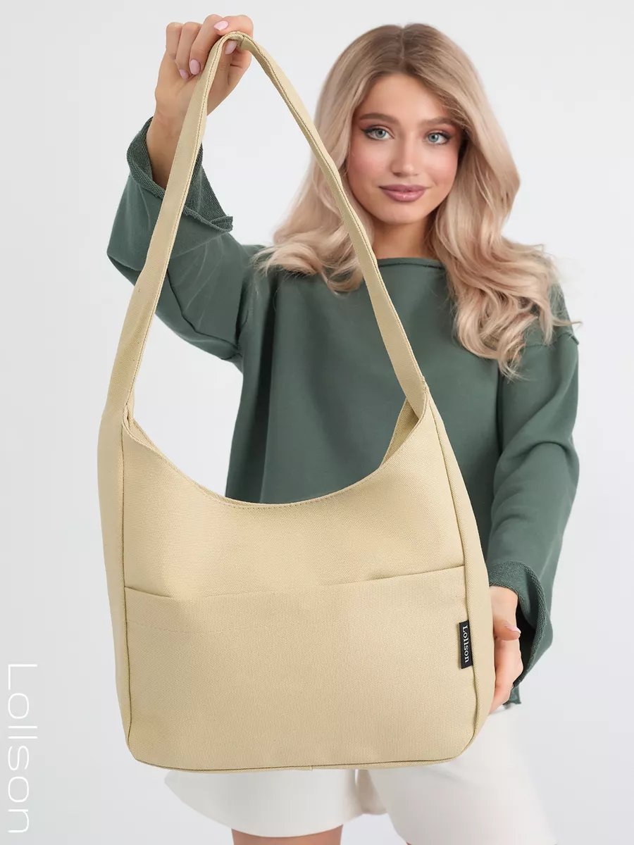 Сумка шоппер Lollson хлопок бежевый купить,NaN