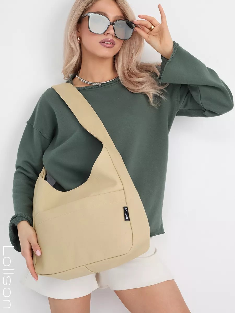 Сумка шоппер Lollson хлопок бежевый купить,NaN