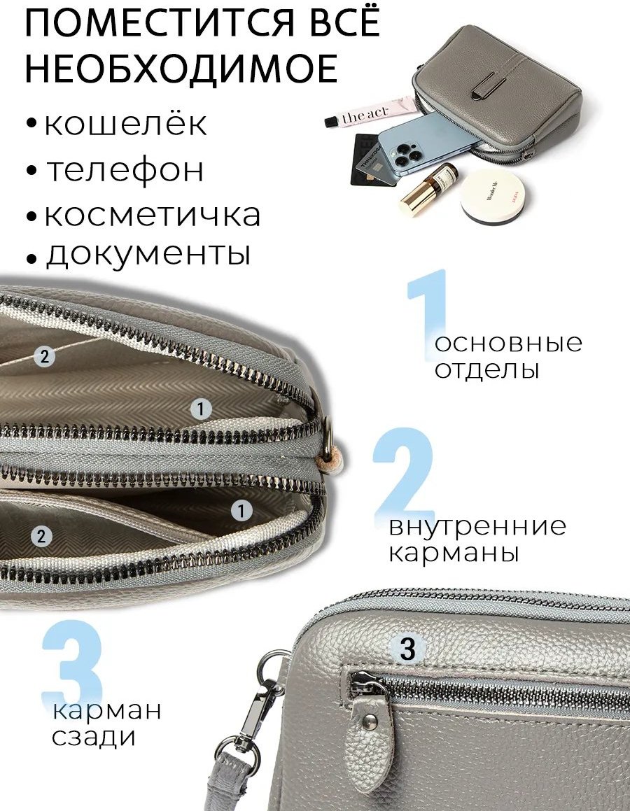 Сумка кросс-боди Fexobag натуральная кожа серый