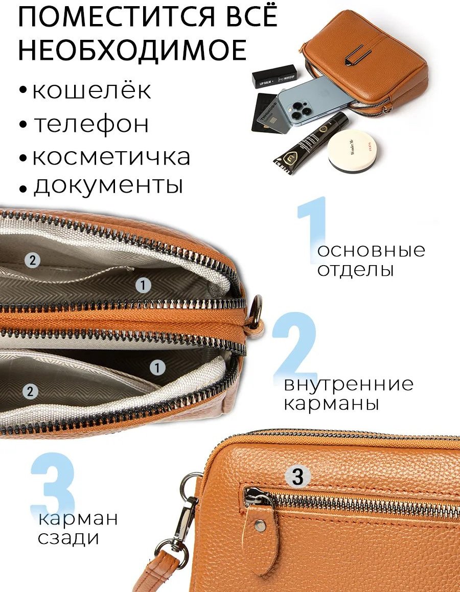 Сумка кросс-боди Fexobag натуральная кожа коричневый