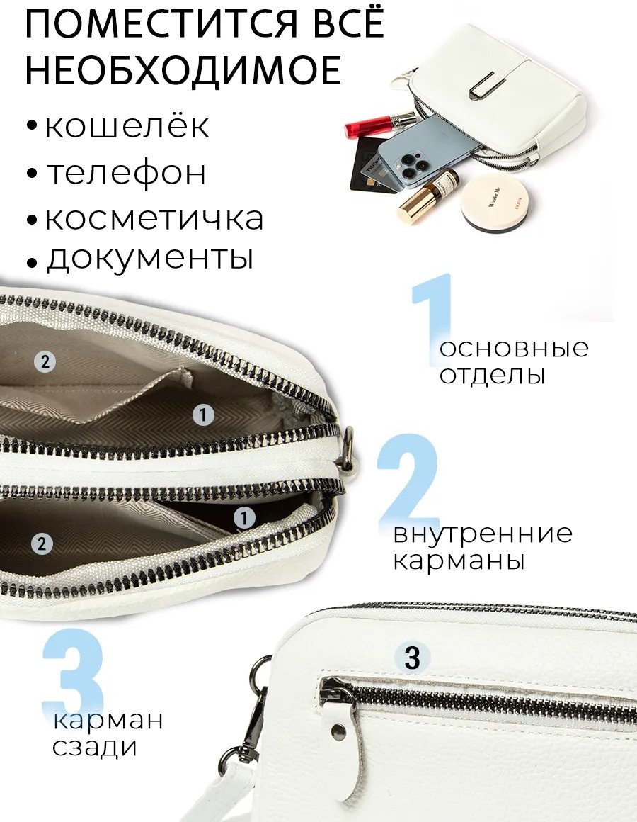Сумка кросс-боди Fexobag натуральная кожа белый