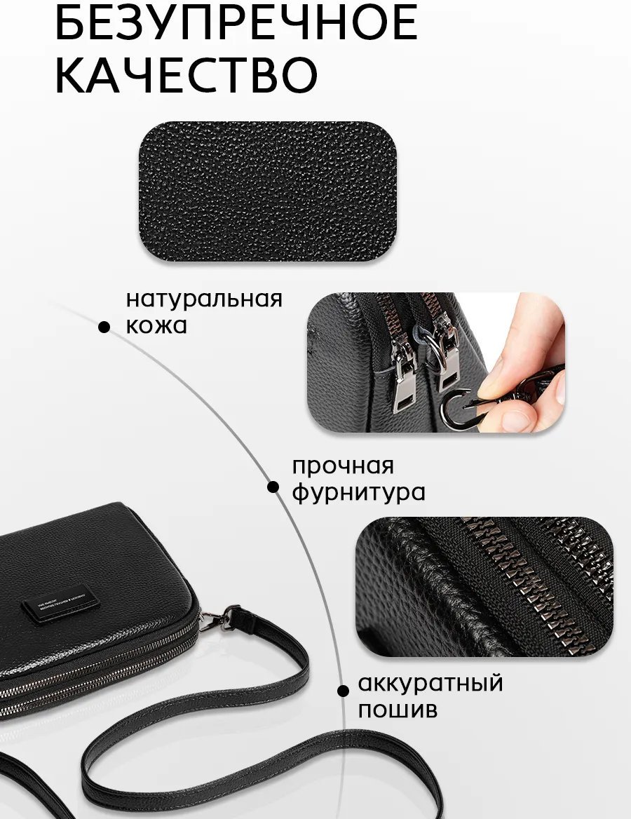 Сумка кросс-боди Fexobag натуральная кожа черный купить,NaN