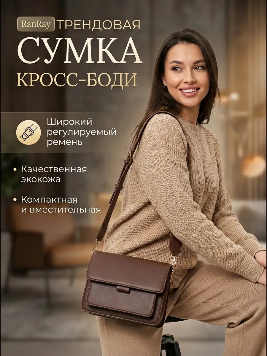 Сумка багет RanRay экокожа коричневый