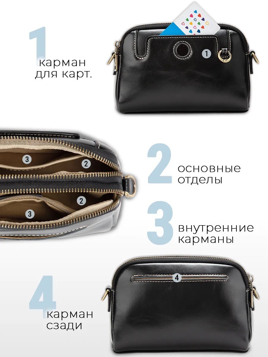 Сумка кросс-боди Fexobag натуральная кожа черный купить,NaN
